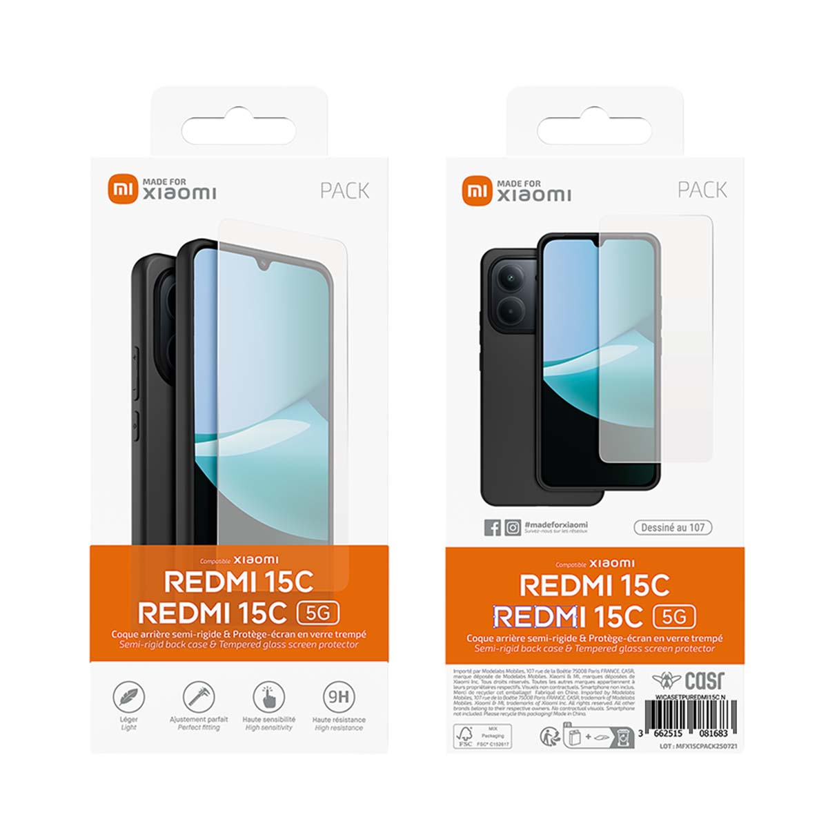 Confezione cover e proteggi schermo Xiaomi Redmi 15C.