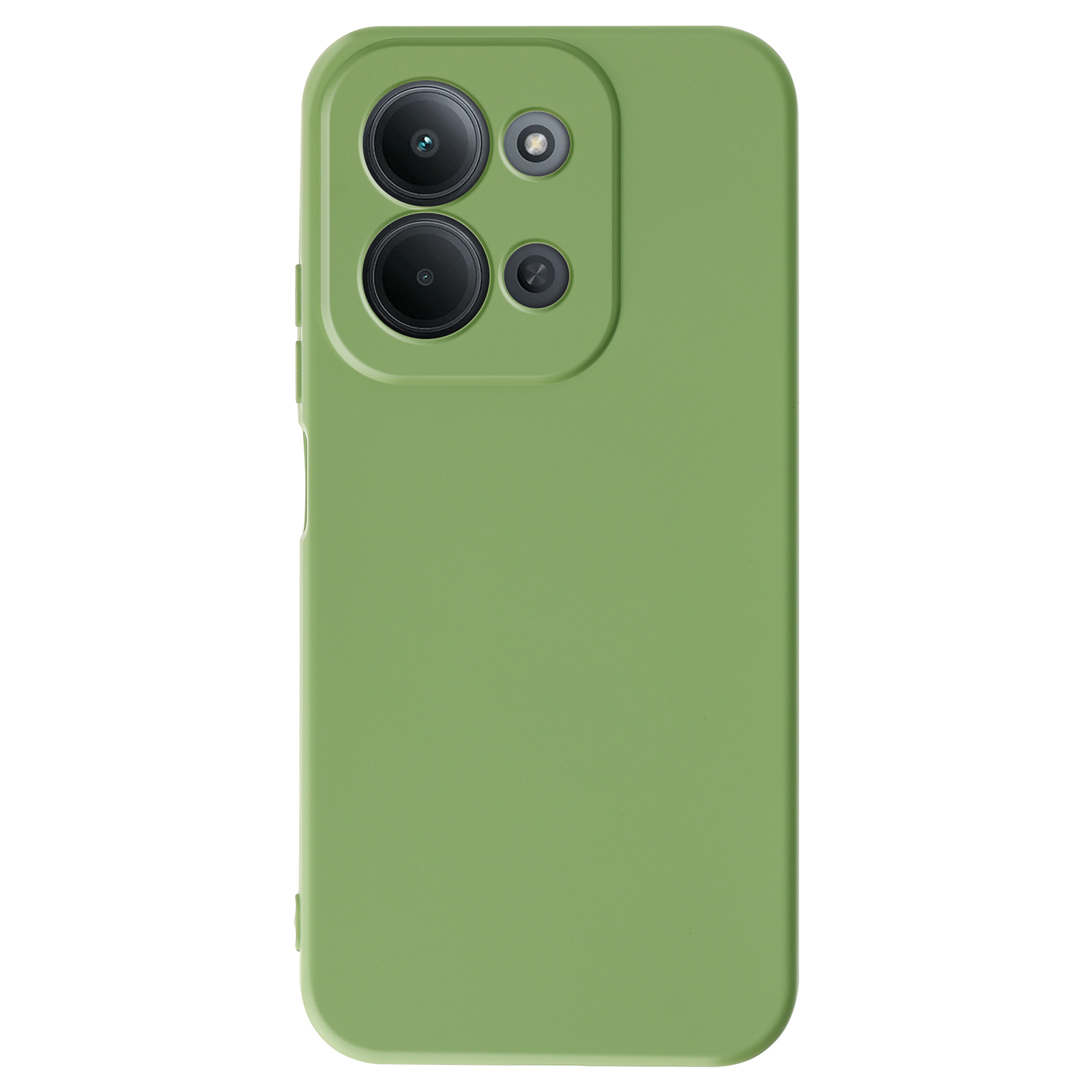 Coque de téléphone verte avec découpe triple caméra.