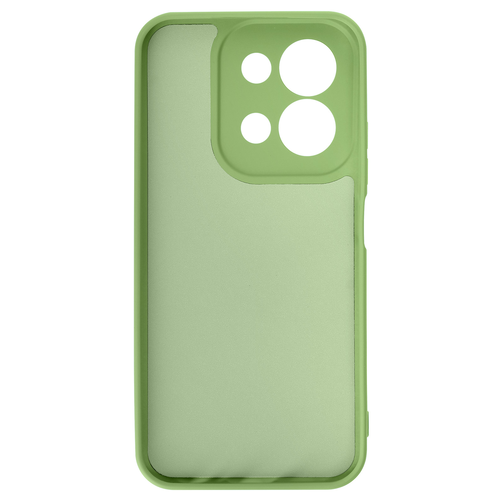 Une coque de téléphone vert clair avec découpes pour quatre caméras.