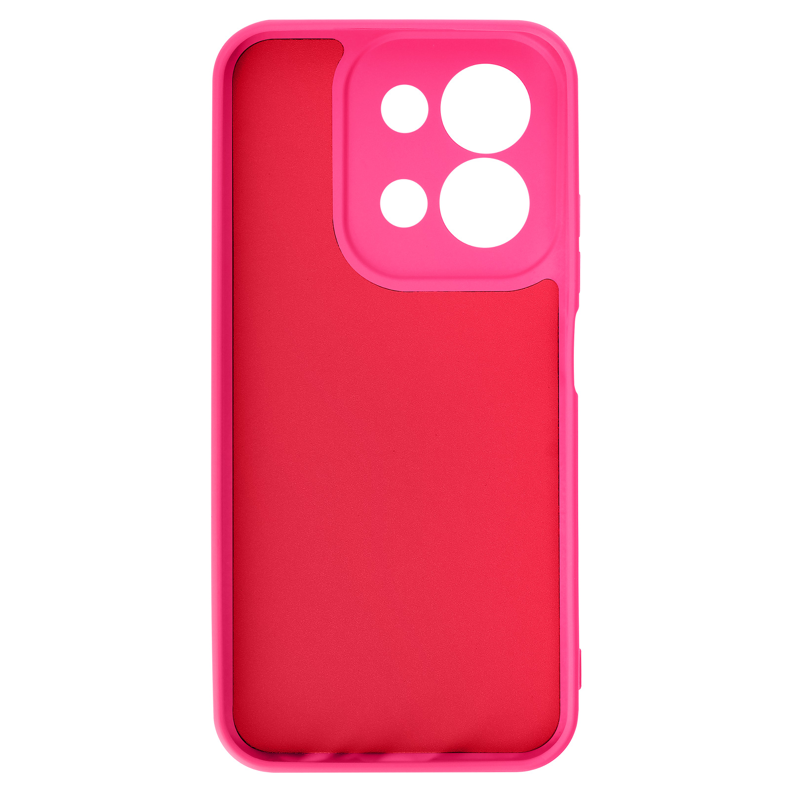 Une coque de téléphone rouge avec un espace caméra rose à quatre cercles.