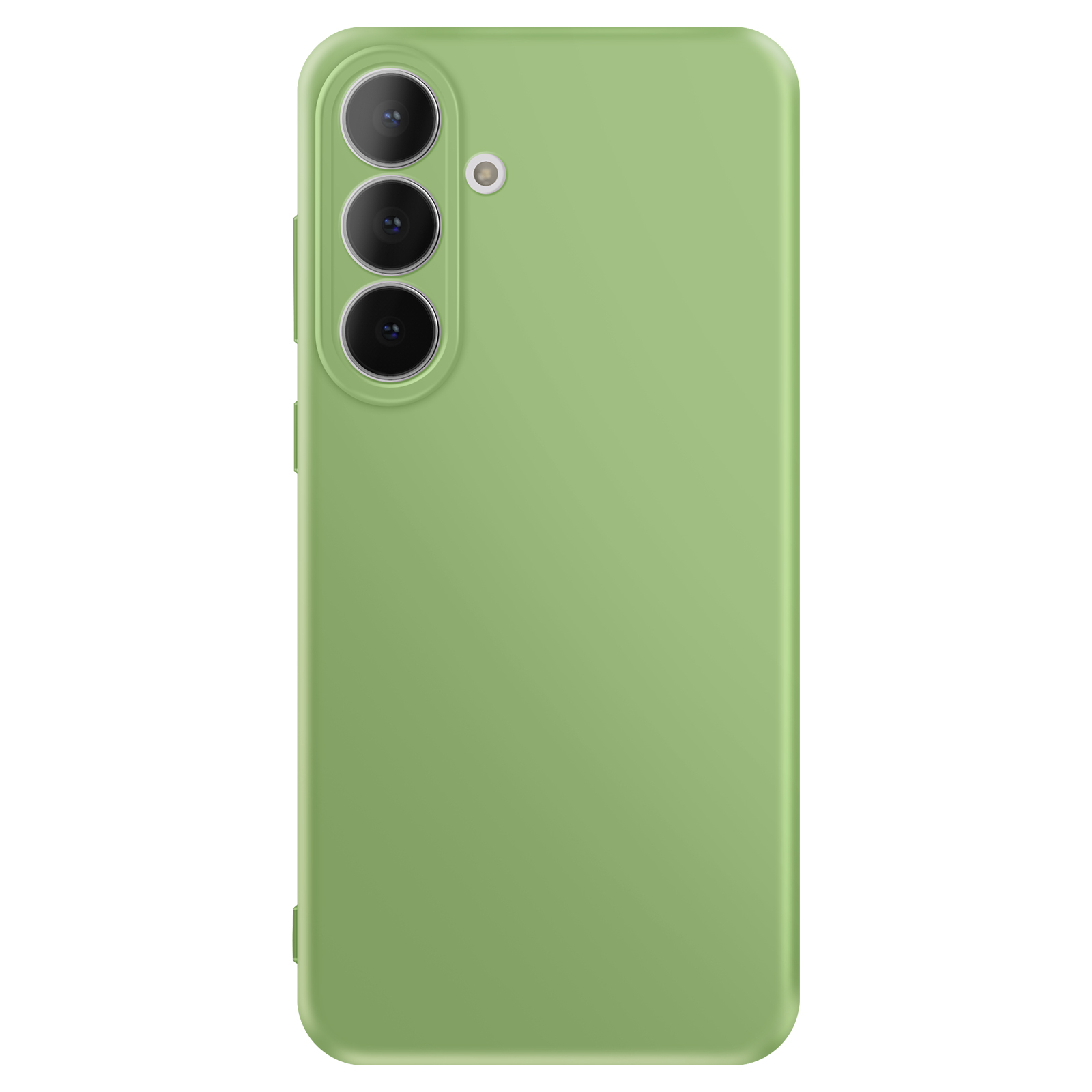 Groene telefoonhoes met drie cameralenzen en flitser.