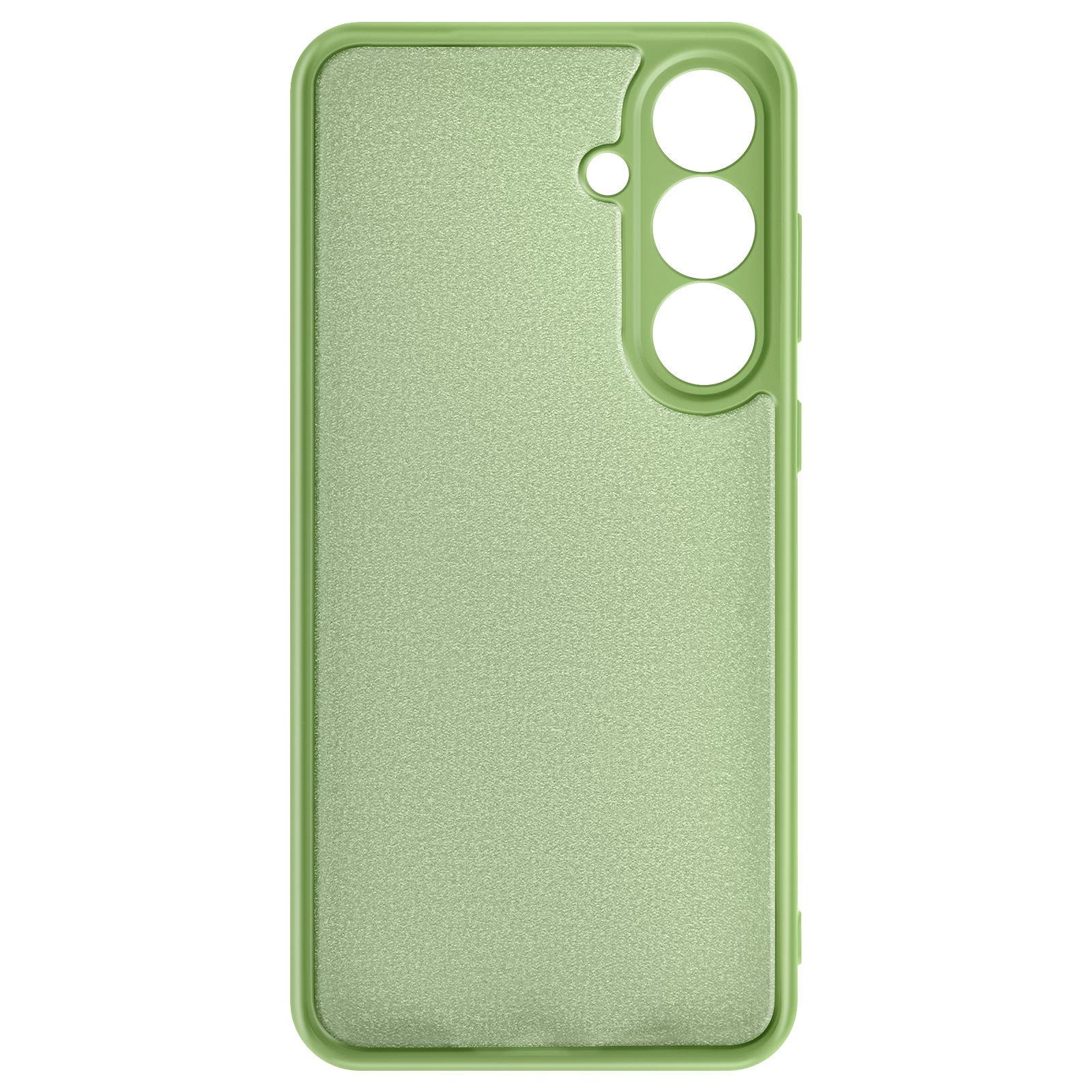 Lichtgroene telefoonhoes met getextureerde achterkant en camera-uitsparing.