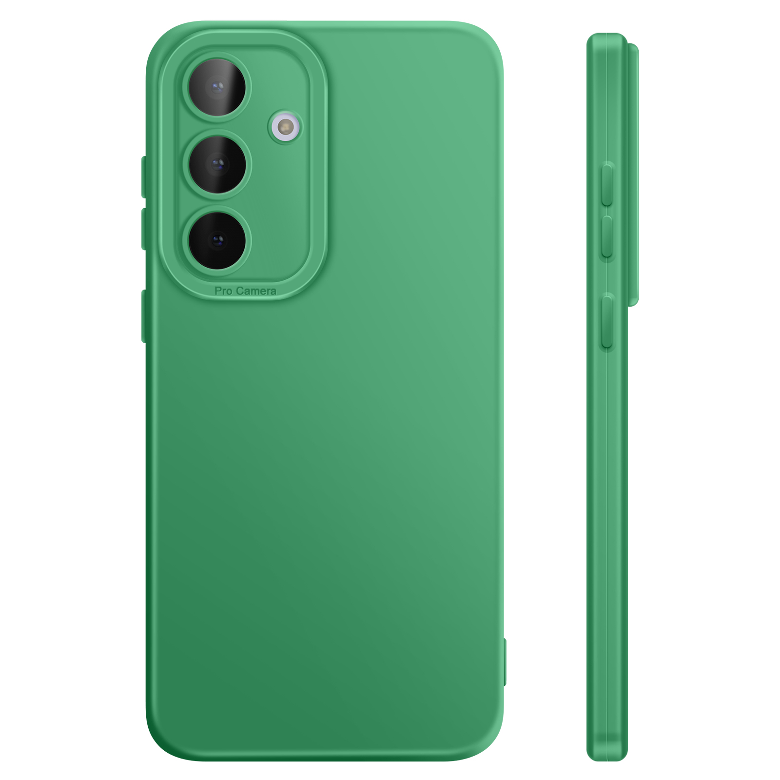 Coque de téléphone verte avec trois objectifs et flash.