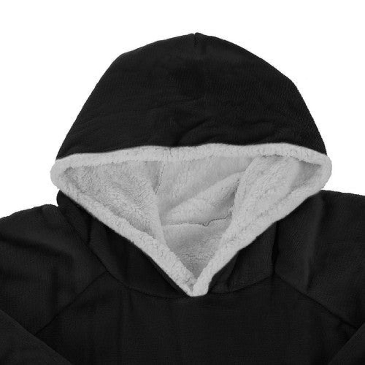 Sudadera negra con capucha forrada. Forro interior suave gris claro.