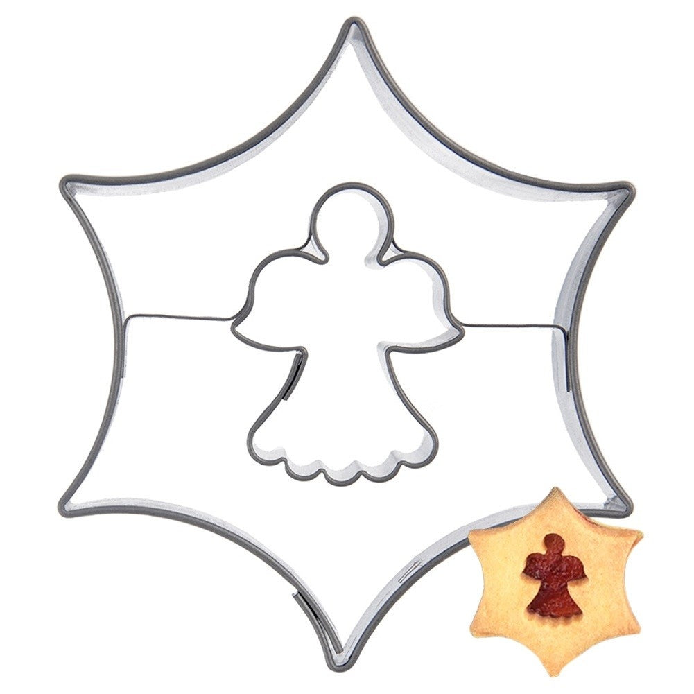 Cortador de galletas en forma de estrella con motivo de ángel.