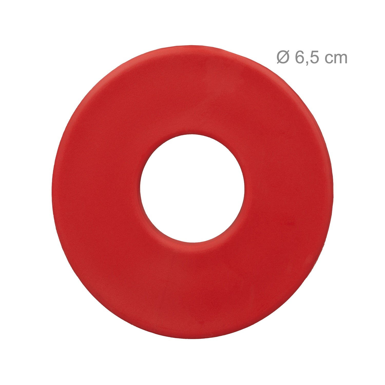 Un anillo rojo de 6,5 cm de diámetro sobre fondo blanco.
