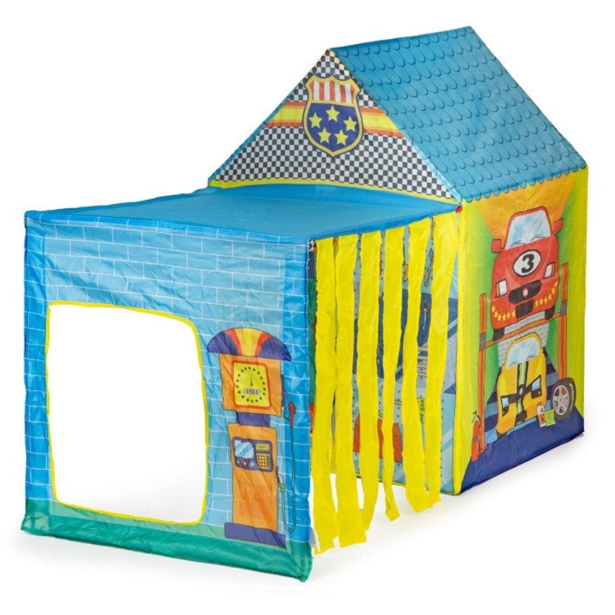 Una colorida tienda de juegos para niños con diseño de taller.
