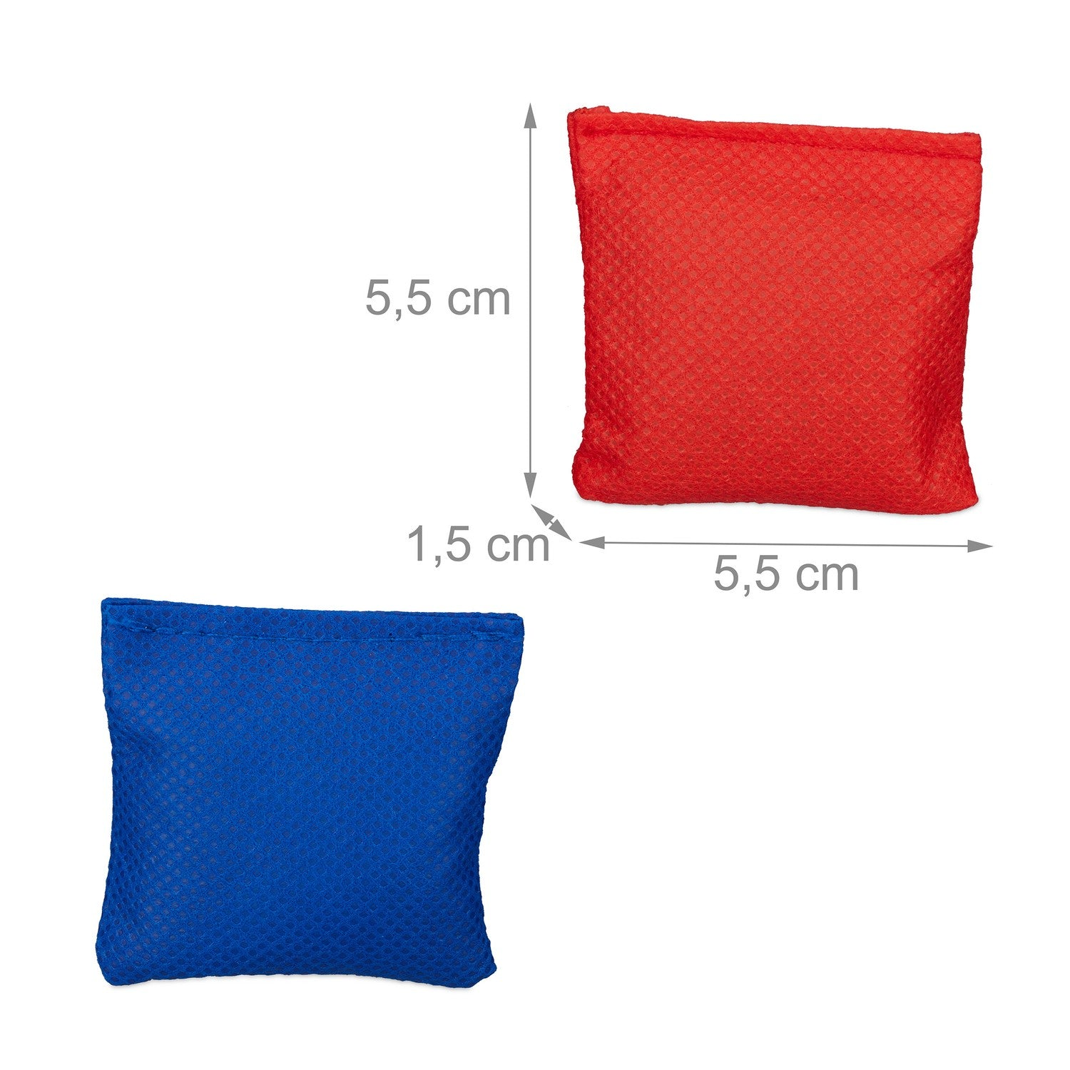 Cubos texturizados rojos y azules, 5,5 x 5,5 cm, 1,5 cm de grosor.
