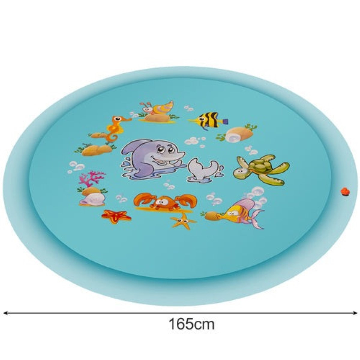 Una piscina inflable azul con gráficos submarinos y animales.