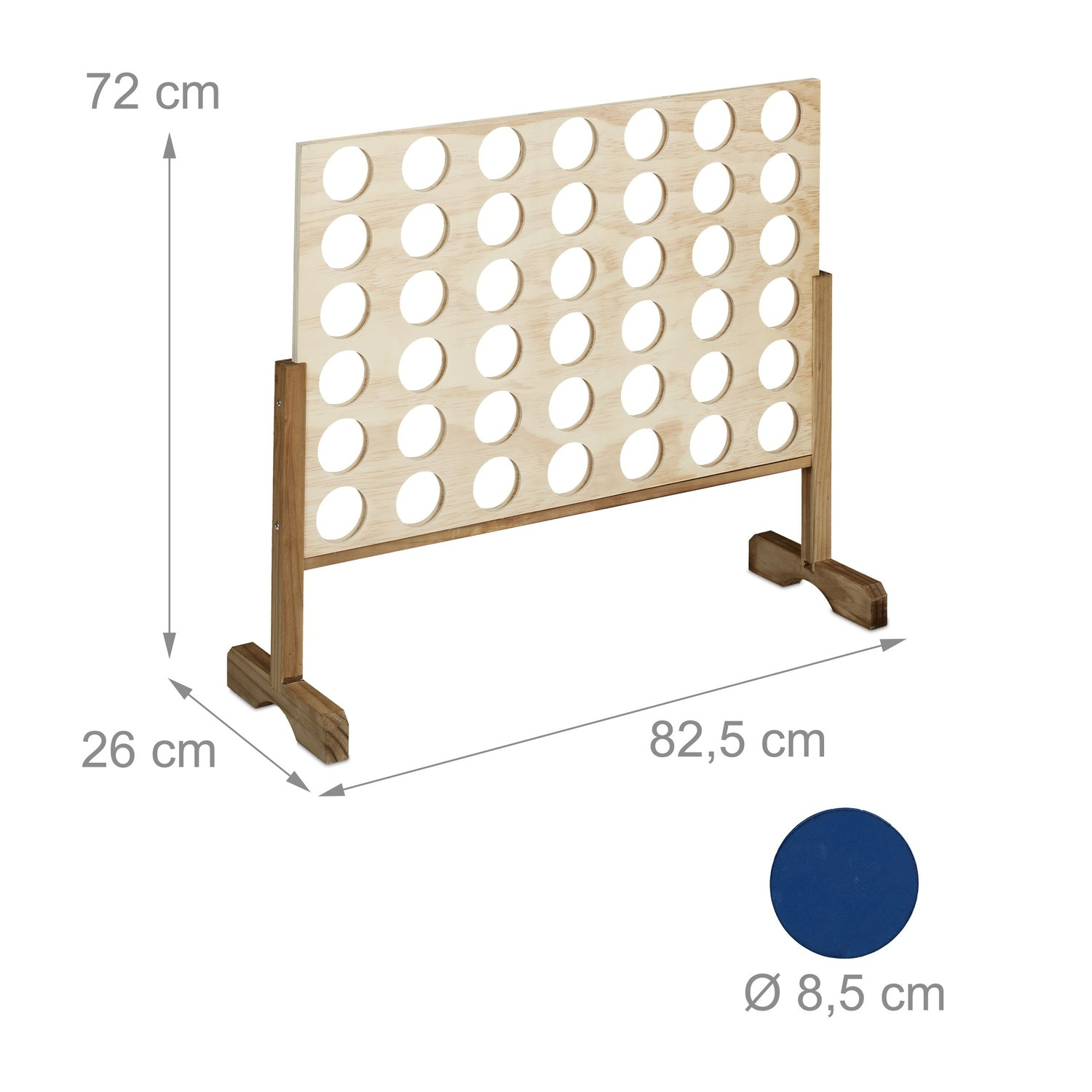 Gran juego de madera con 4 filas y 7 columnas para discos. Dimensiones: 72x82,5x26 cm.