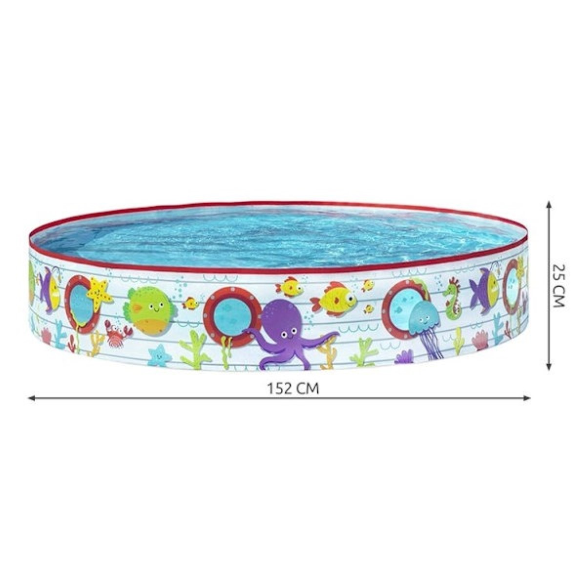 Una piscina inflable infantil con criaturas marinas, 152 cm de ancho y 25 cm de alto.