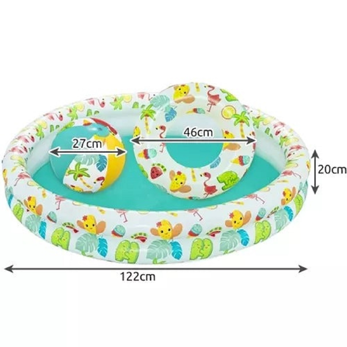 Piscina inflable con pelota y flotador, medidas 122x20cm.