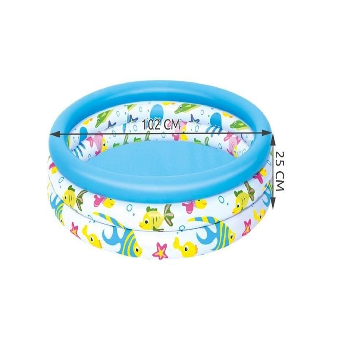 Piscina inflable con diseño de peces, 102 cm diámetro, 25 cm altura.