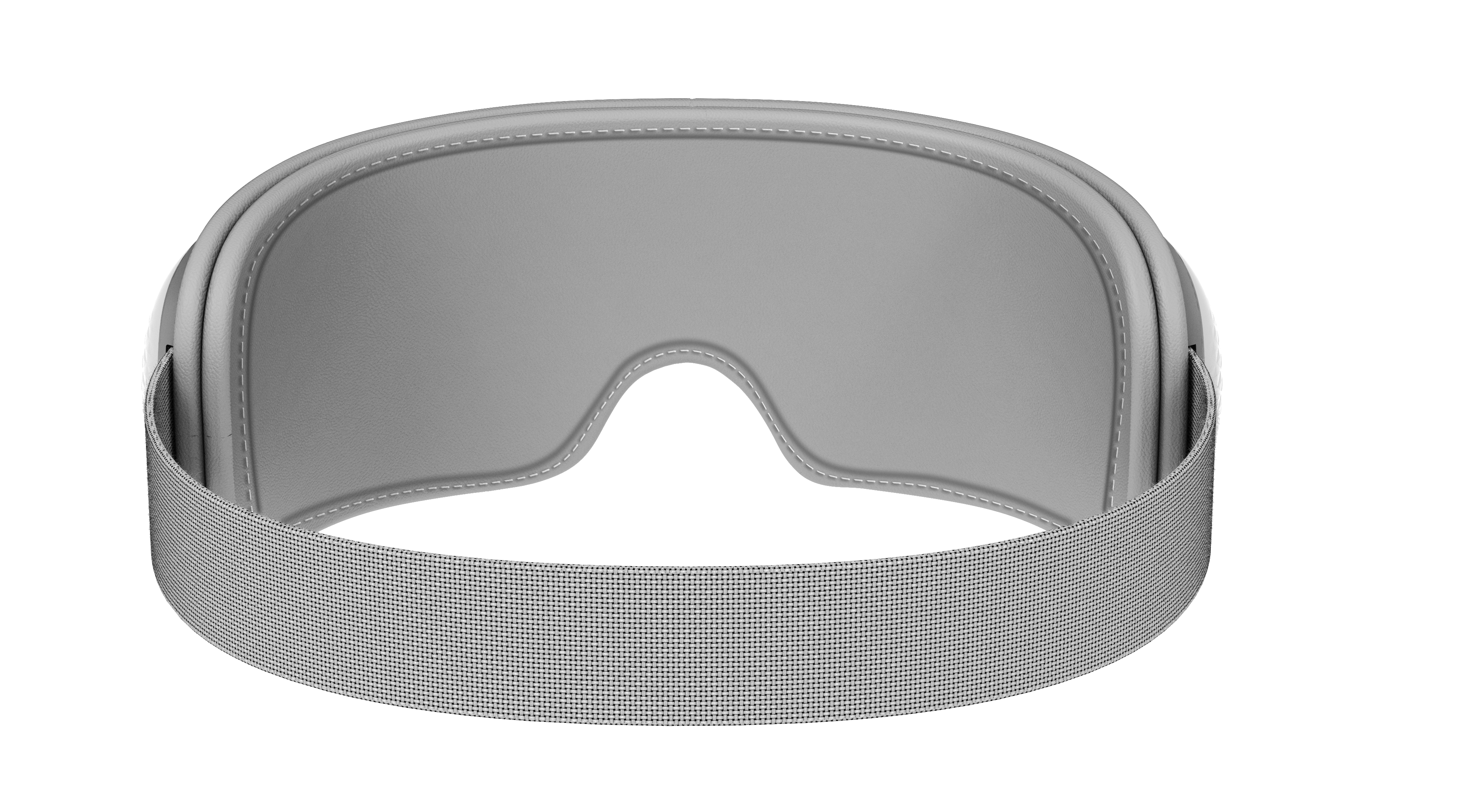 Graue Schlafmaske mit weißer Naht und Stoffband.