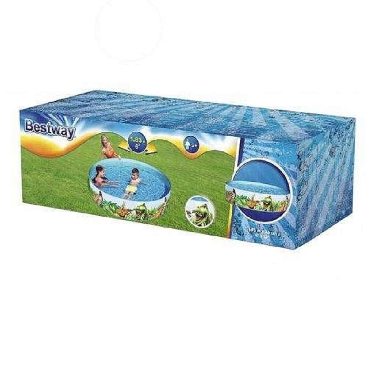 Embalaje de piscina Bestway con niños jugando dentro.
