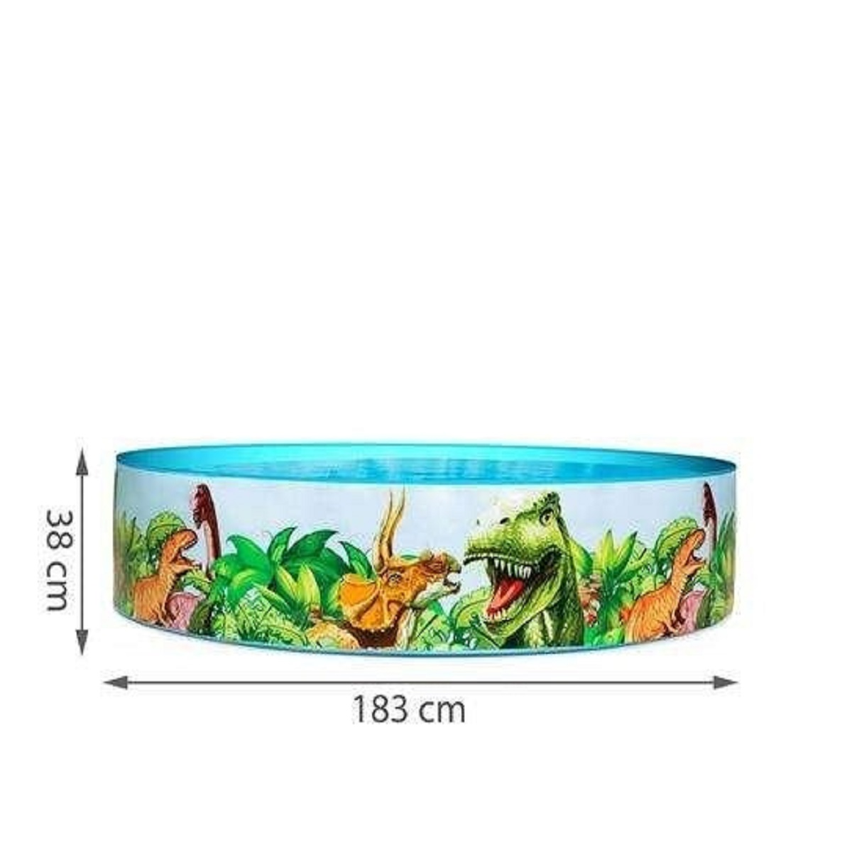 Piscina inflable con estampado de dinosaurios, 183cm ancho, 38cm alto.