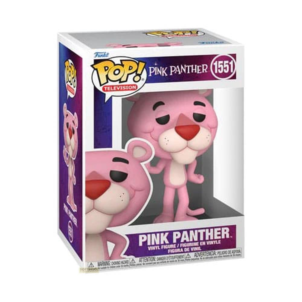 Una figura Funko Pop! de Pantera Rosa en su caja sobre fondo blanco.