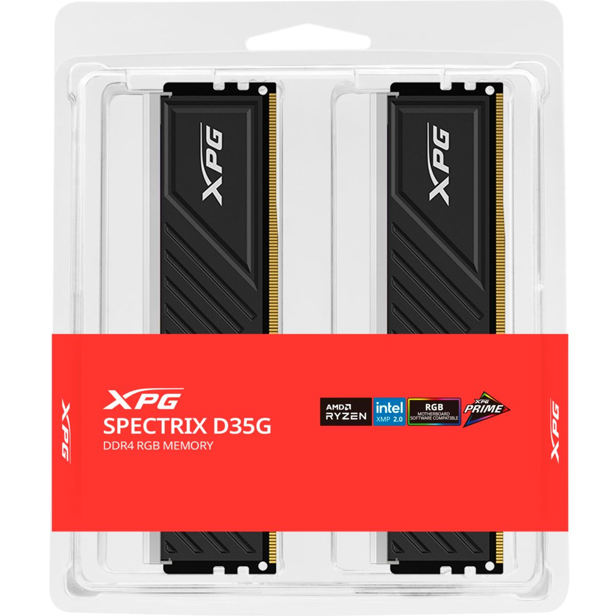 Dwa moduły RAM XPG SPECTRIX D35G DDR4 RGB w opakowaniu.