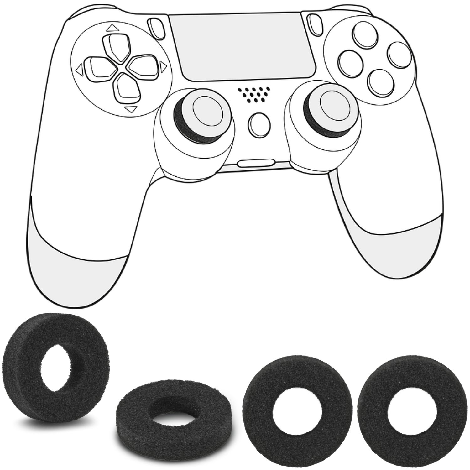 Zeichnung eines Controllers mit vier schwarzen Ringen darunter.