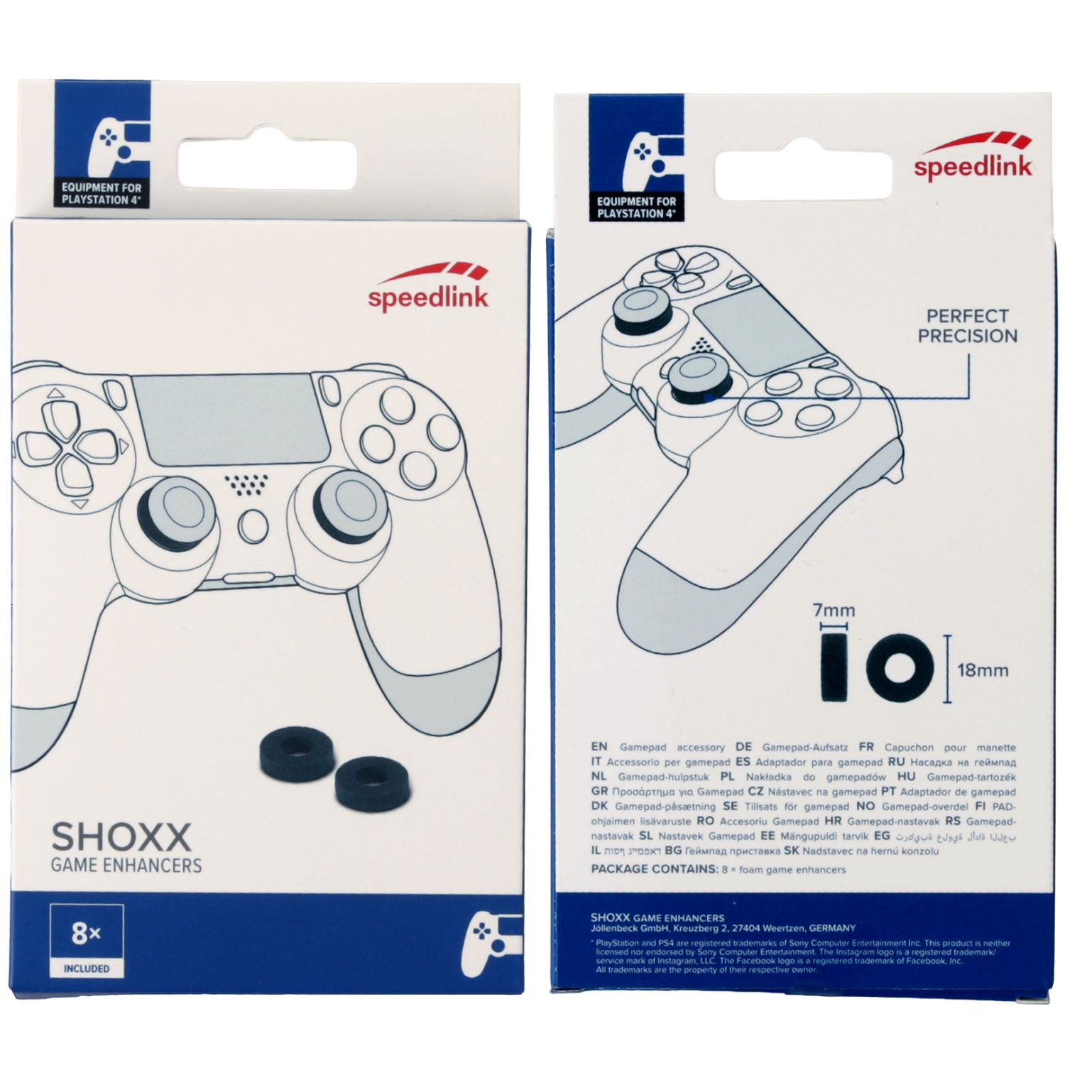 Verpackung für 8 Speedlink SHOXX Game Enhancer für PS4 Controller.