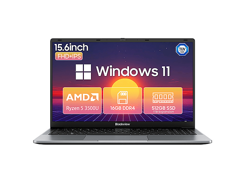 BLACKVIEW AceBook 6 Mit US QWERTY Tastatur, Laptop, mit 15,6 Zoll Display, AMD Ryzen™ 5, 16 GB RAM, 512 GB SSD, Intel® UHD Graphics, Grau, Windows 11 Home