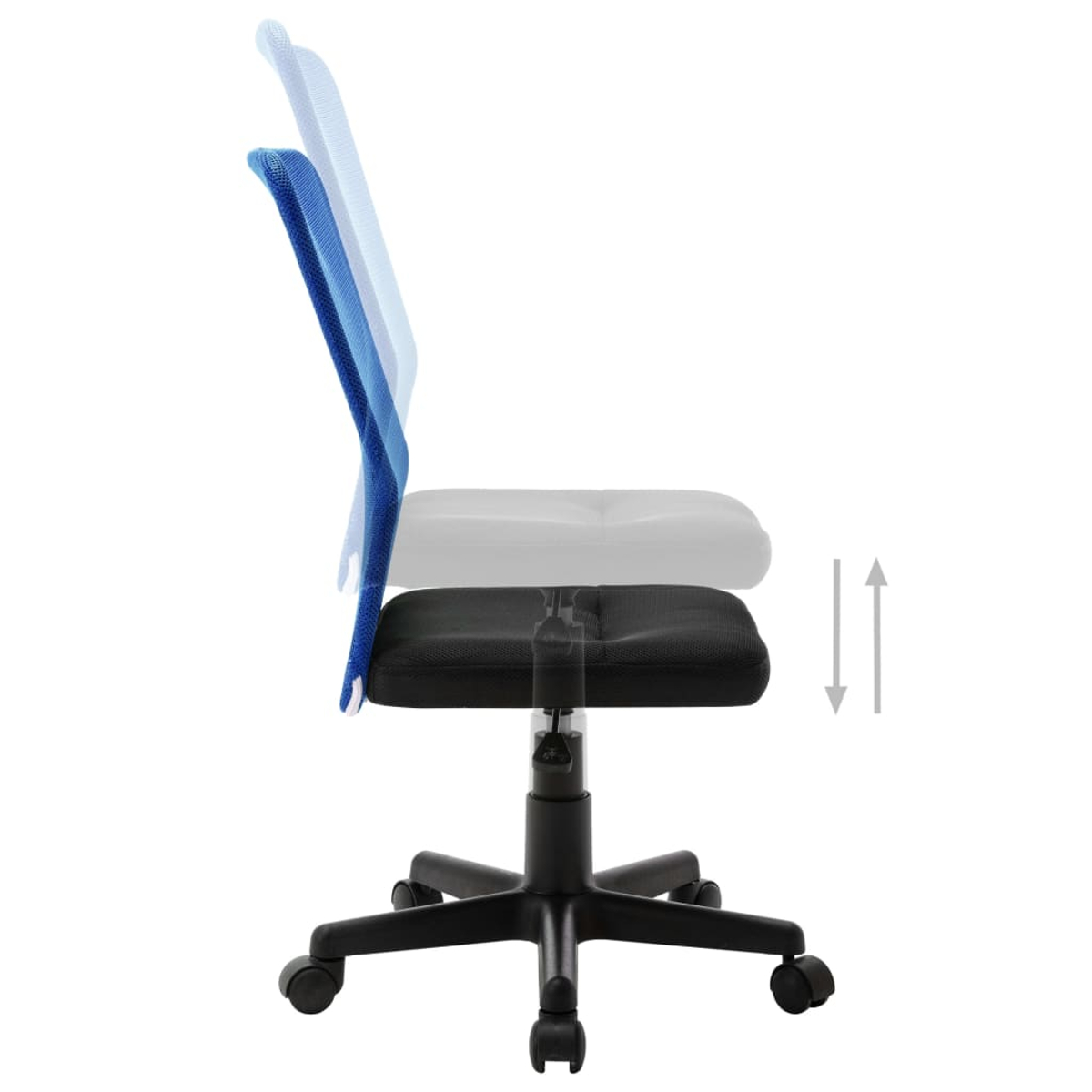 Bürostuhl mit verstellbarer Rückenlehne und Sitzhöhe in Blau und Schwarz.