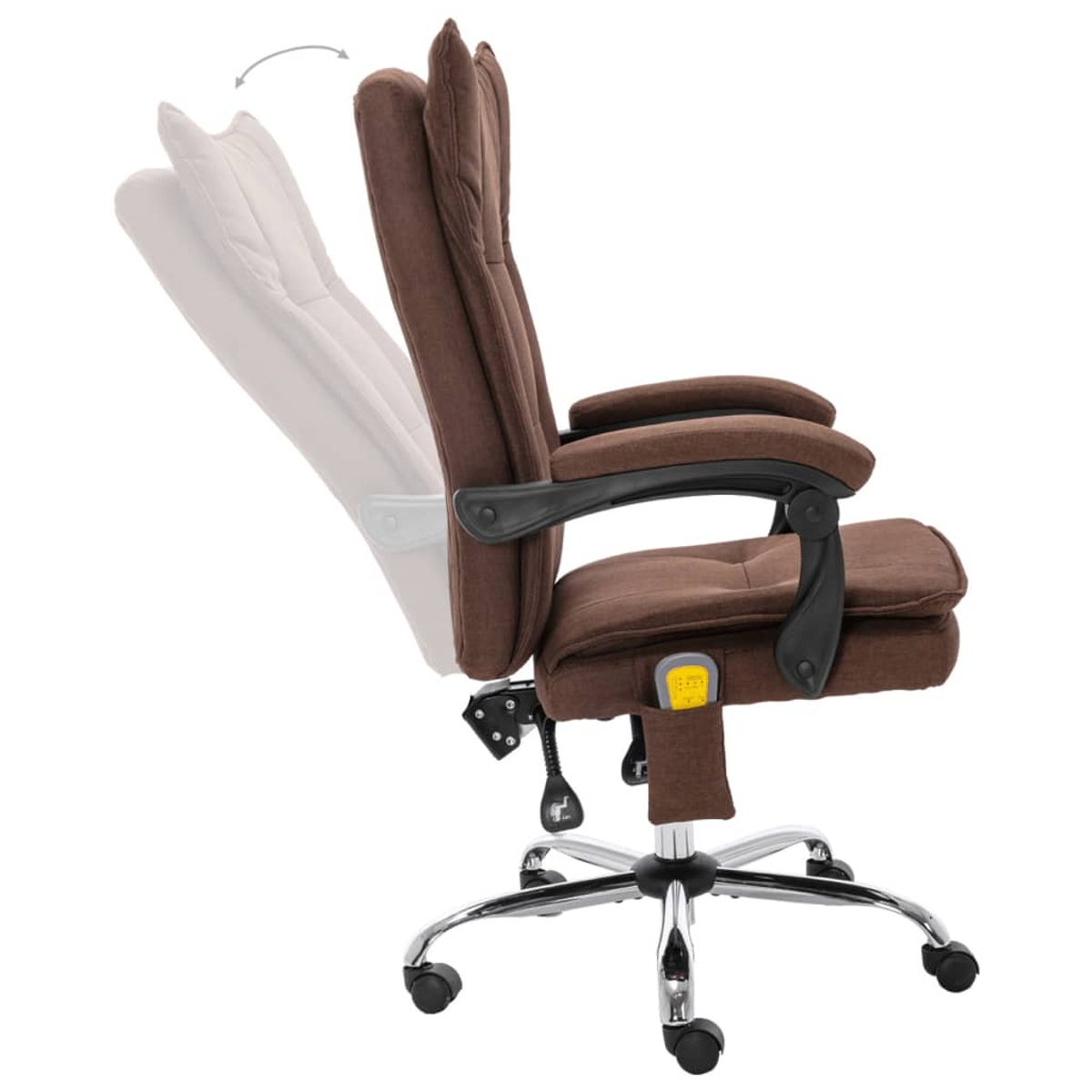 Brauner Bürostuhl mit verstellbarer Rückenlehne und Massagefunktion.