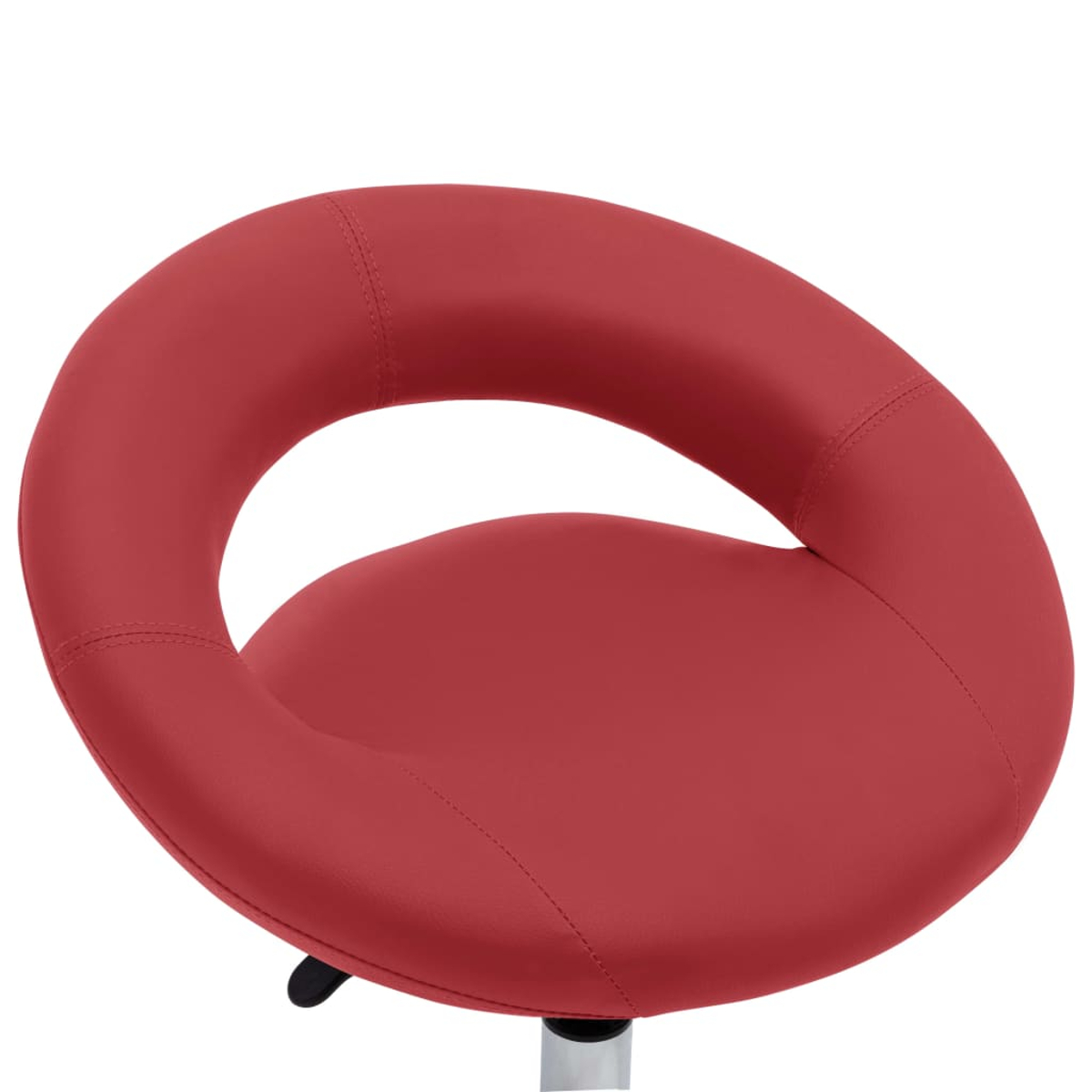 Roter Stuhl mit offenem Rücken und runder Sitzfläche.