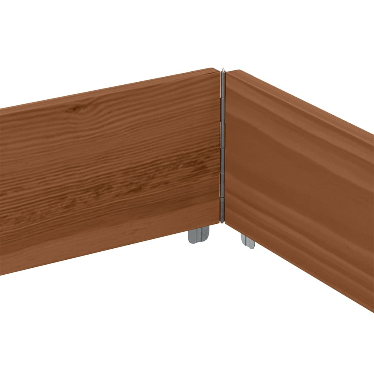 Tavola di legno collegata da una cerniera, con piedi metallici.