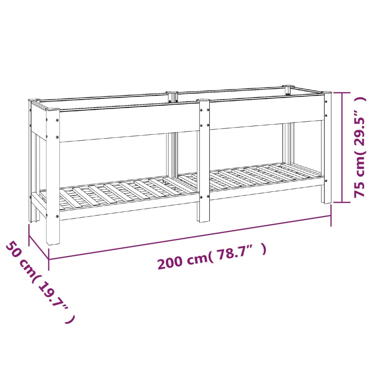 Zweibett-Etagenbett aus Holz mit Maßen 200x50x75 cm.
