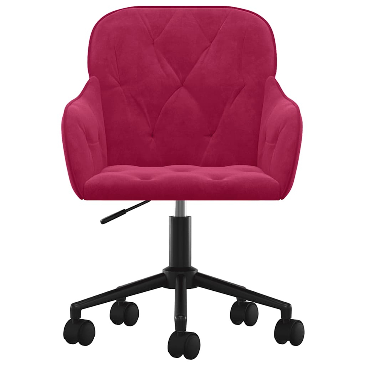 Ein magenta Bürostuhl mit Rädern und verstellbarer Rückenlehne.