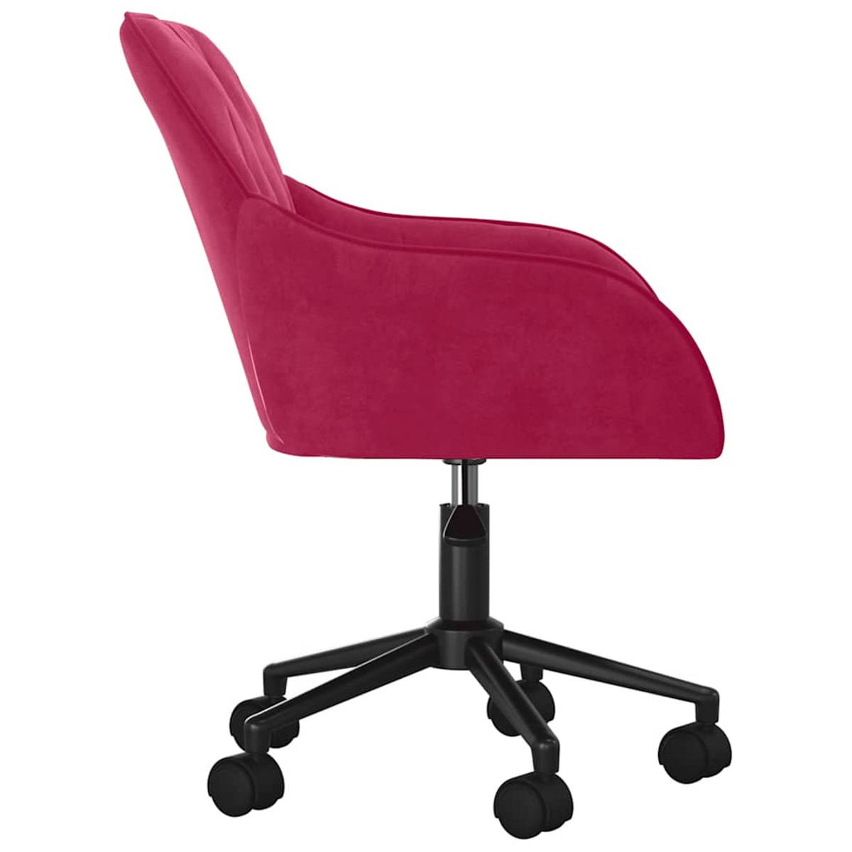 Ein roter Bürostuhl mit fünf Rädern und einem schwarzen Gestell.