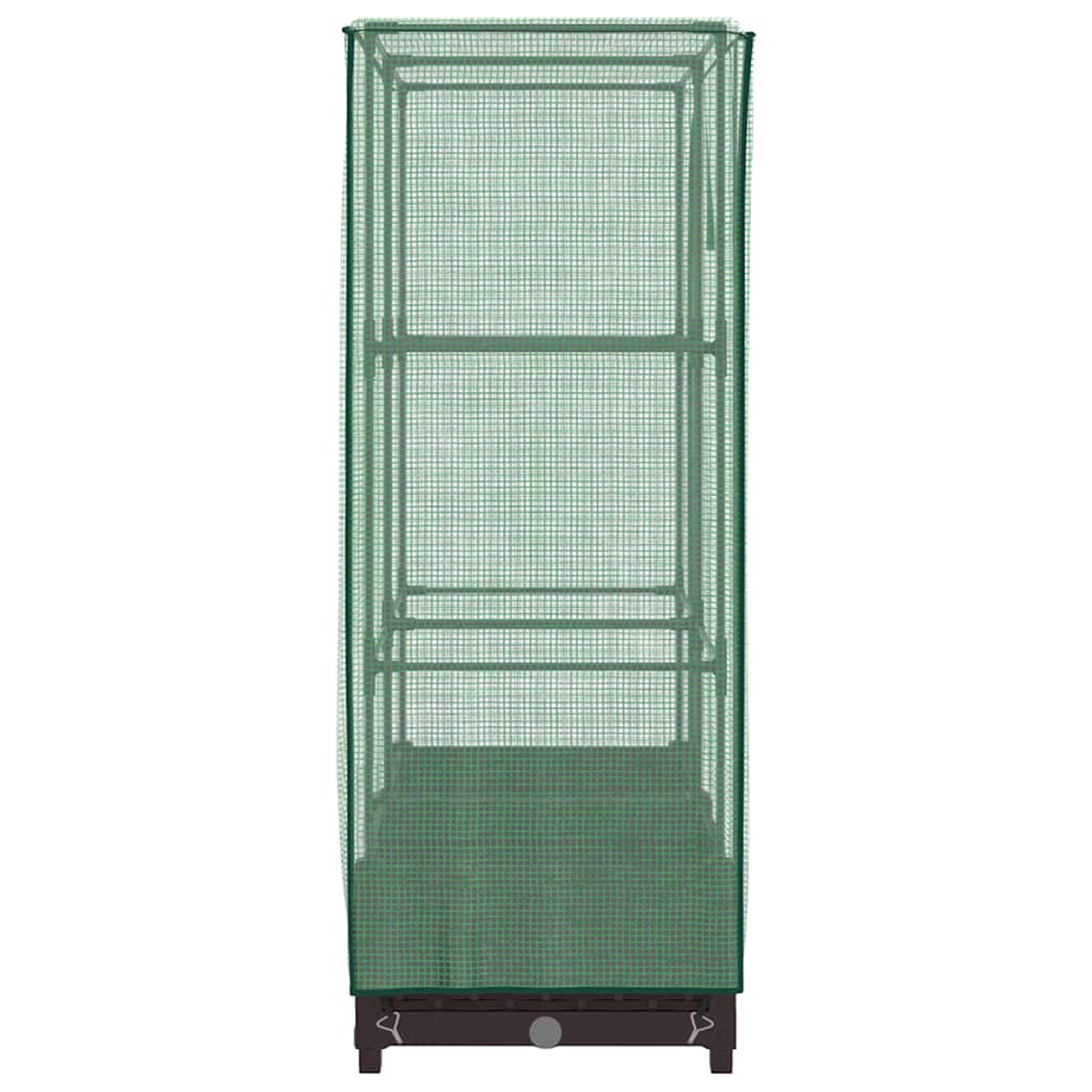 Un armadio serra alto e stretto verde con più ripiani.