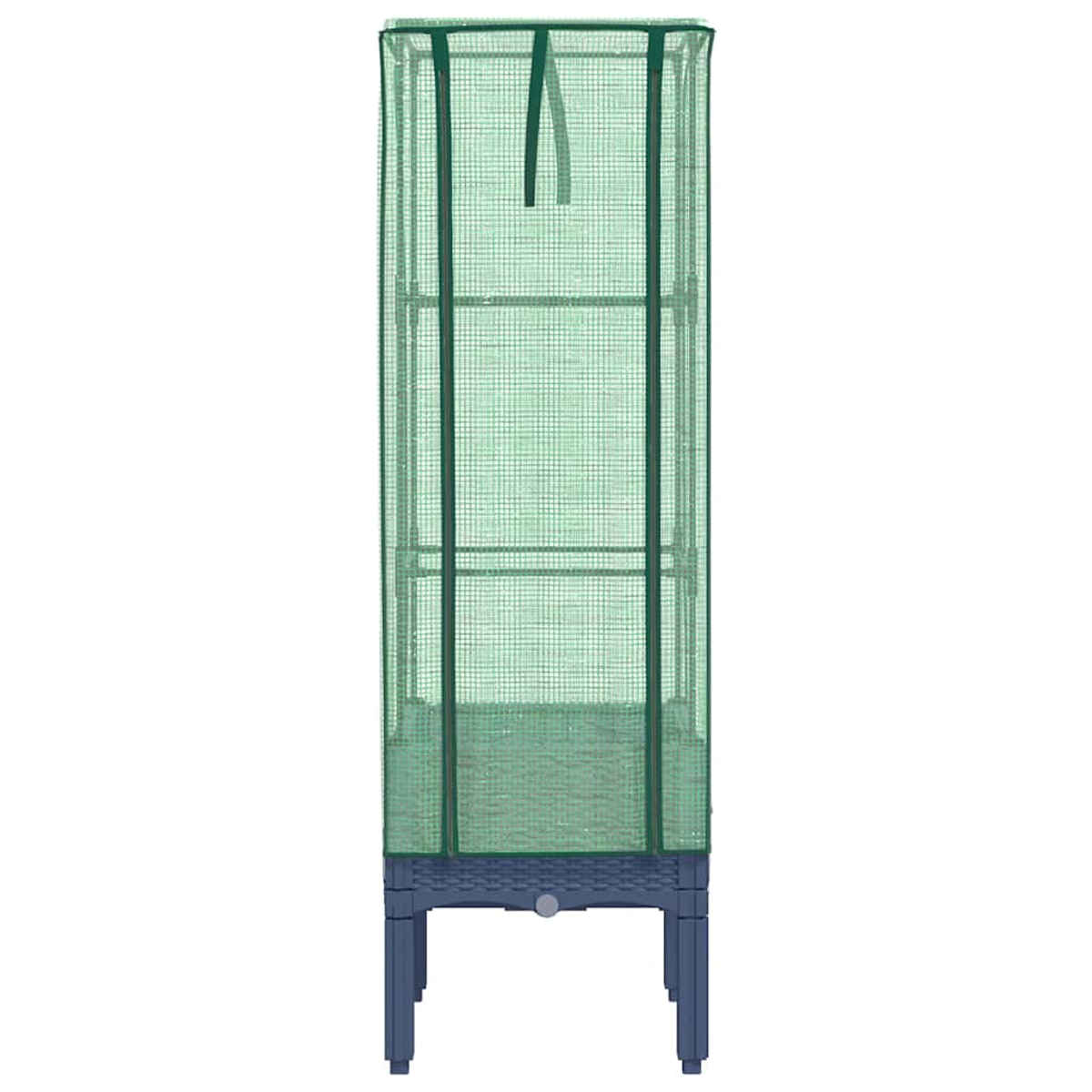 Un supporto alto e stretto per serra con quattro gambe blu scuro.