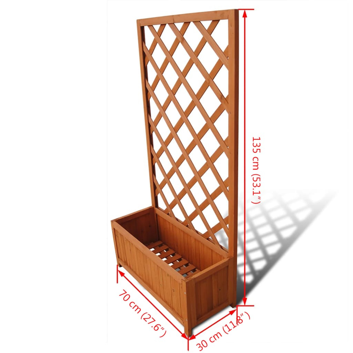 Ein hölzerner Pflanzkasten mit Gitteraufsatz, 135cm hoch.