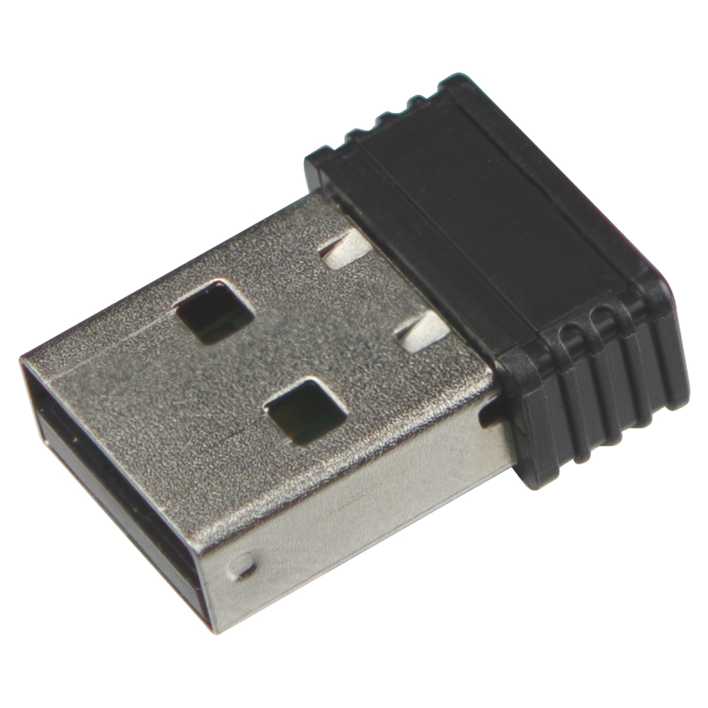 Mały czarny adapter USB z metalowym złączem.