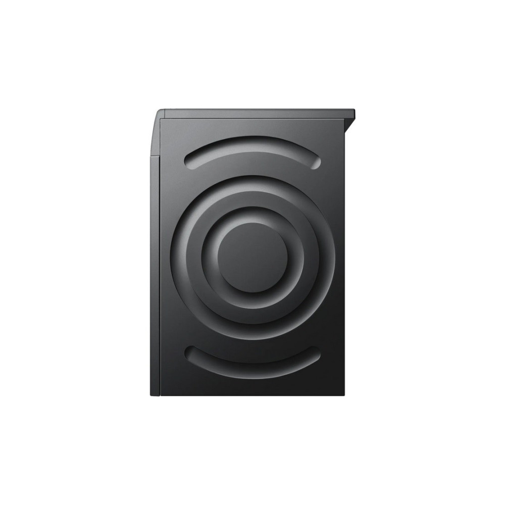 Czarny sprzęt z koncentrycznymi okręgami i łukami z przodu.