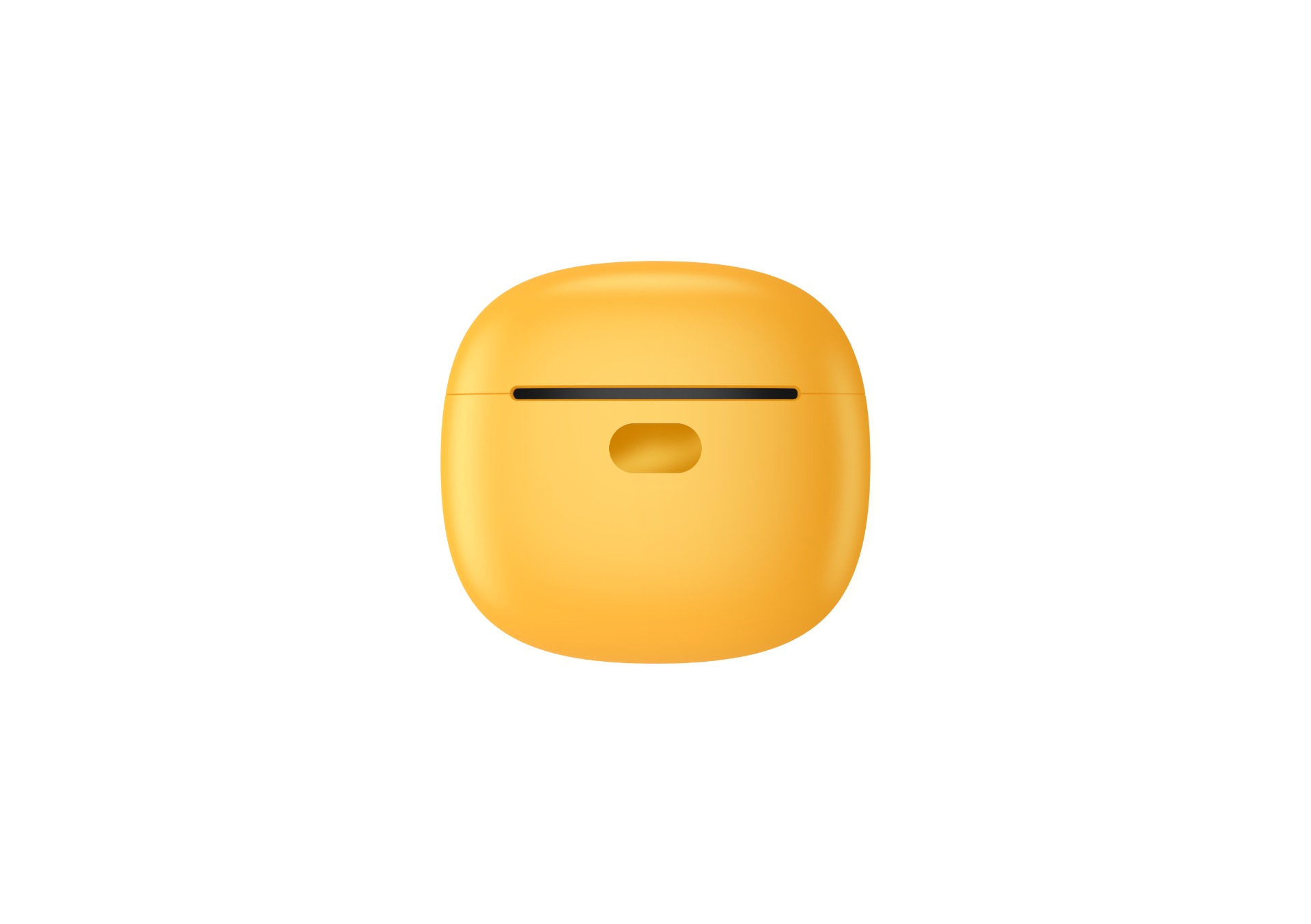 Zamknięte, żółte etui ładujące do słuchawek bezprzewodowych z gniazdem.