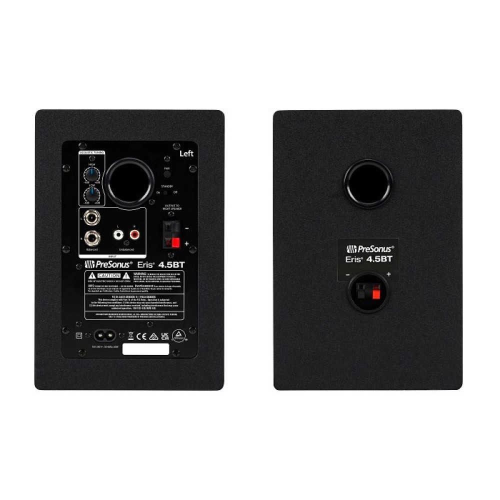 Dwa czarne panele tylne głośników PreSonus Eris 4.5BT obok siebie.