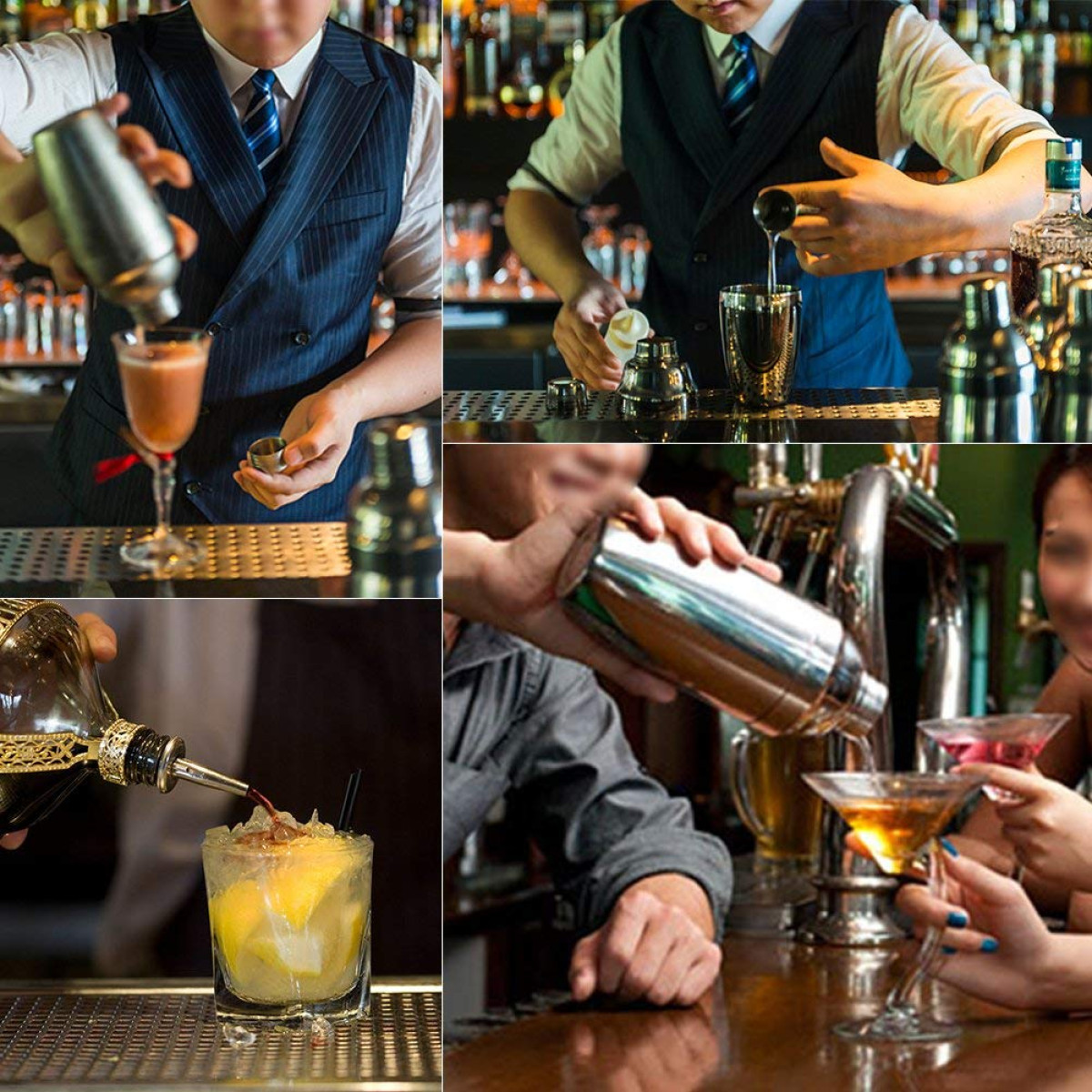 Barkeeper mixt Cocktails im Restaurant. Nahaufnahme von Händen und Gläsern.