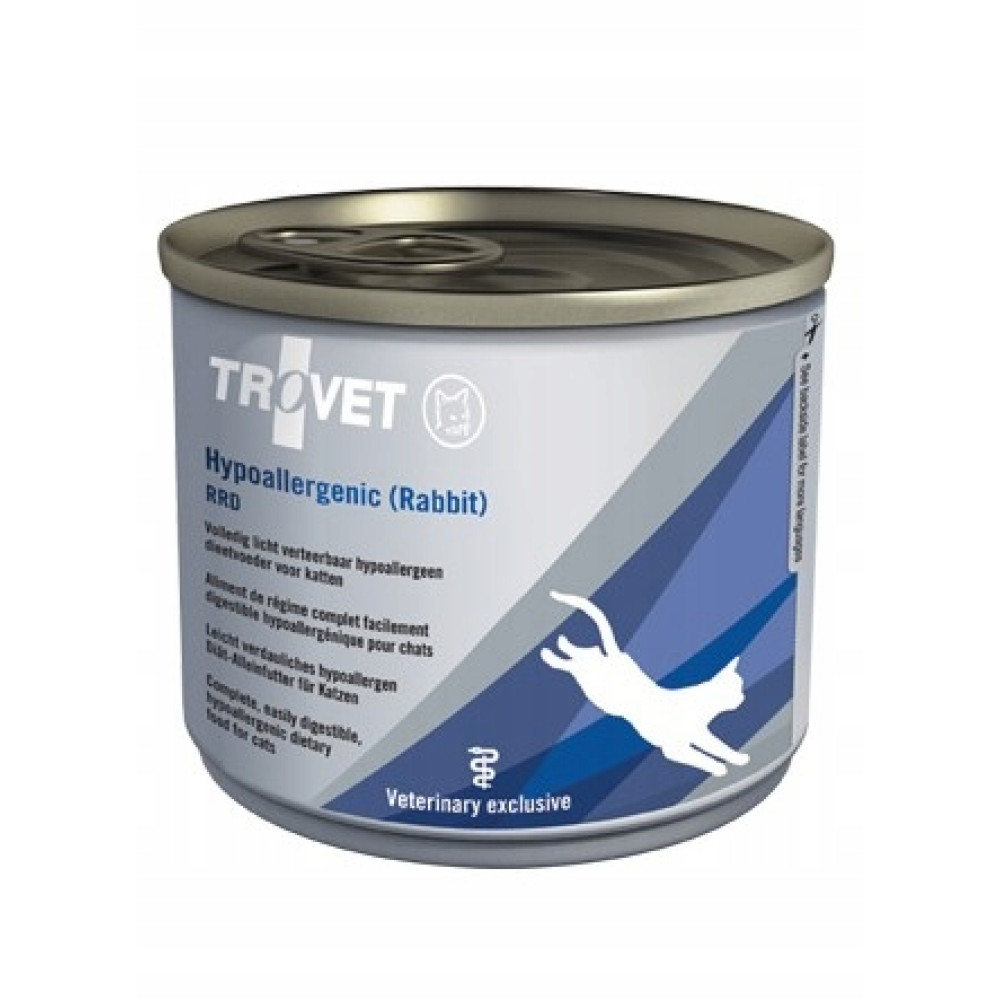 Puszka karmy hipoalergicznej dla kotów Trovet o smaku królika.