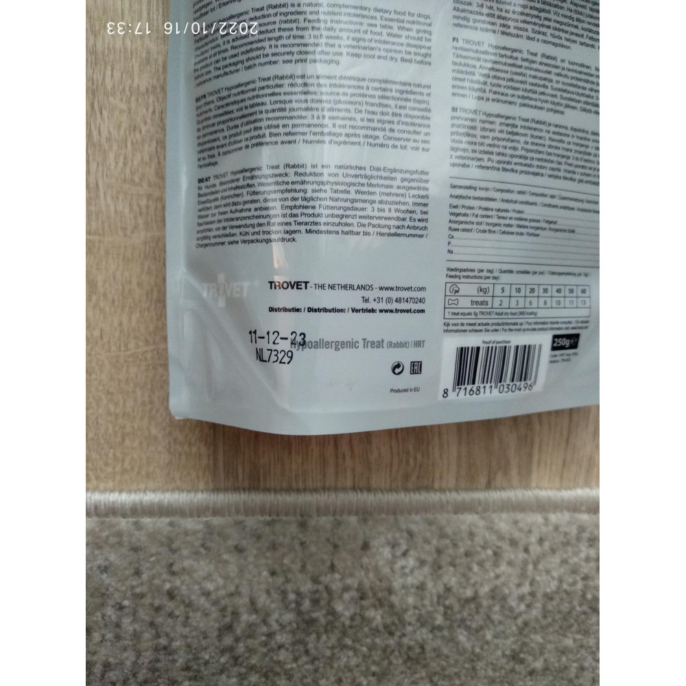 Torba hipoalergicznych przysmaków dla królików TROVET, 250g.