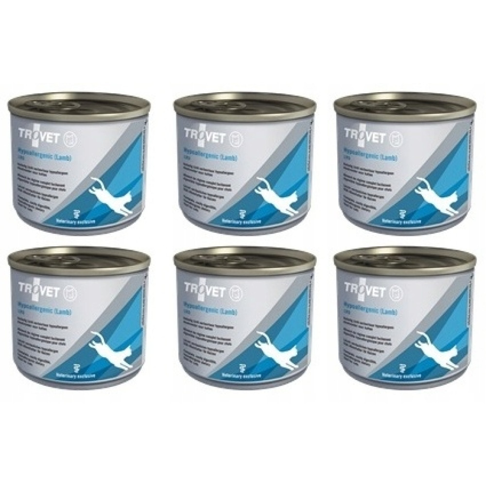 Sześć puszek hipoalergicznej karmy TROVET z jagnięciną.