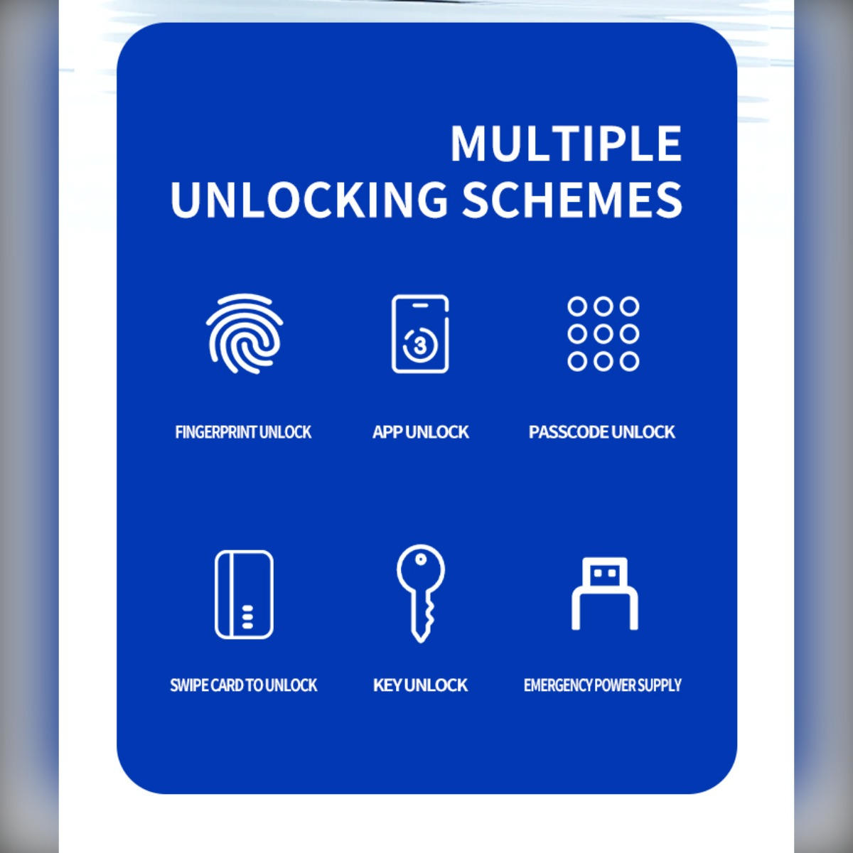Wiele schematów odblokowania: odcisk palca, aplikacja, kod, karta, klucz i zasilanie awaryjne.