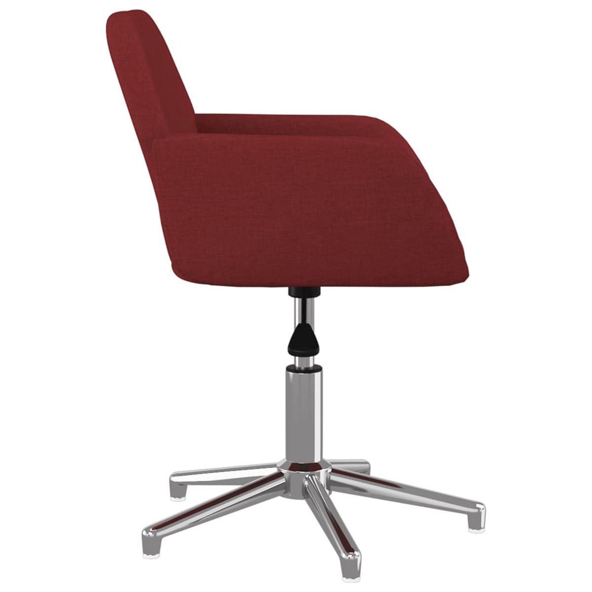 Ein roter Bürostuhl mit Armlehnen auf einem Chromfuß mit fünf Rädern.