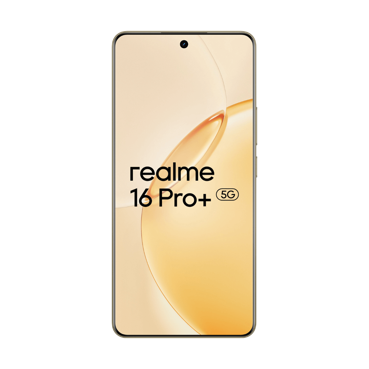 Ein Realme 16 Pro+ 5G Smartphone mit goldenem Hintergrund.
