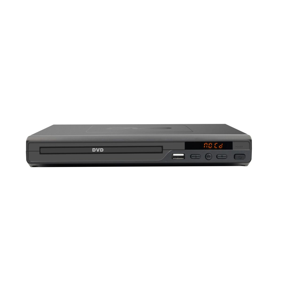 Ein dunkler DVD-Player mit Bedienelementen und einem Display.