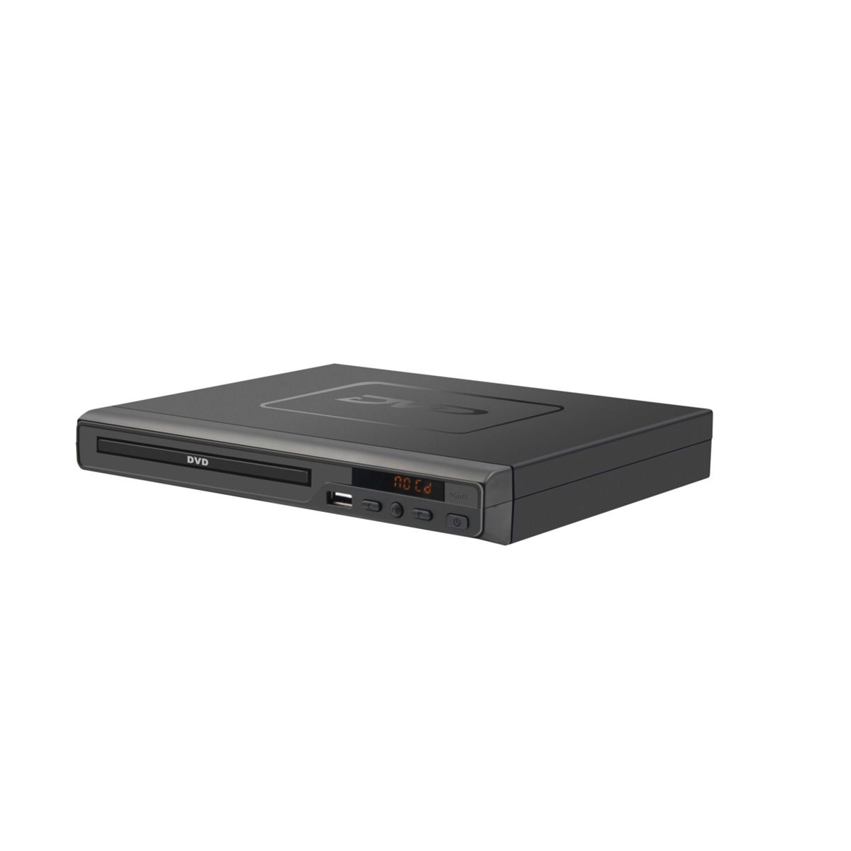 Ein schwarzer DVD-Player mit einem USB-Anschluss und einem digitalen Display.