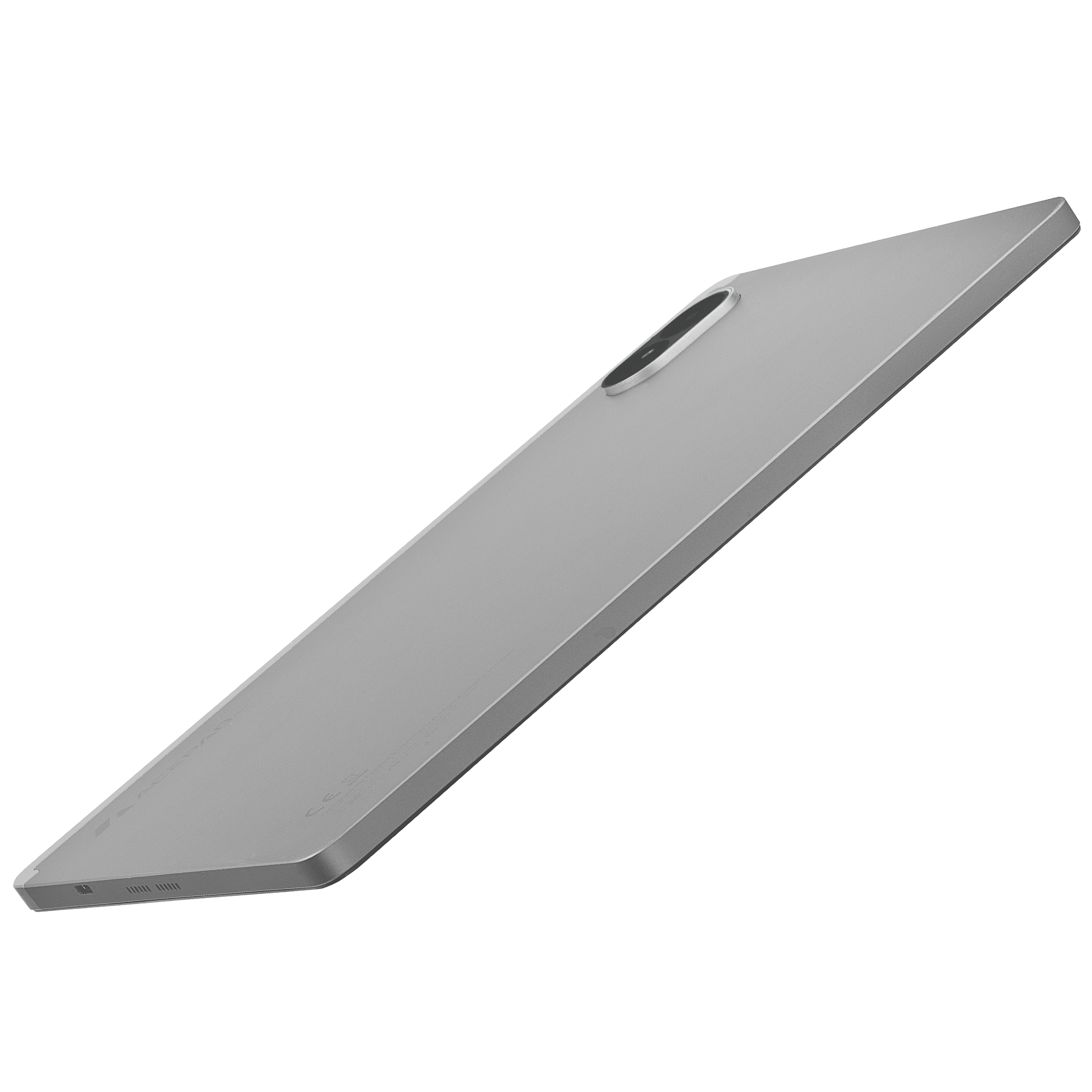 Graues Tablet mit Kameraobjektiv und Ladeanschluss.