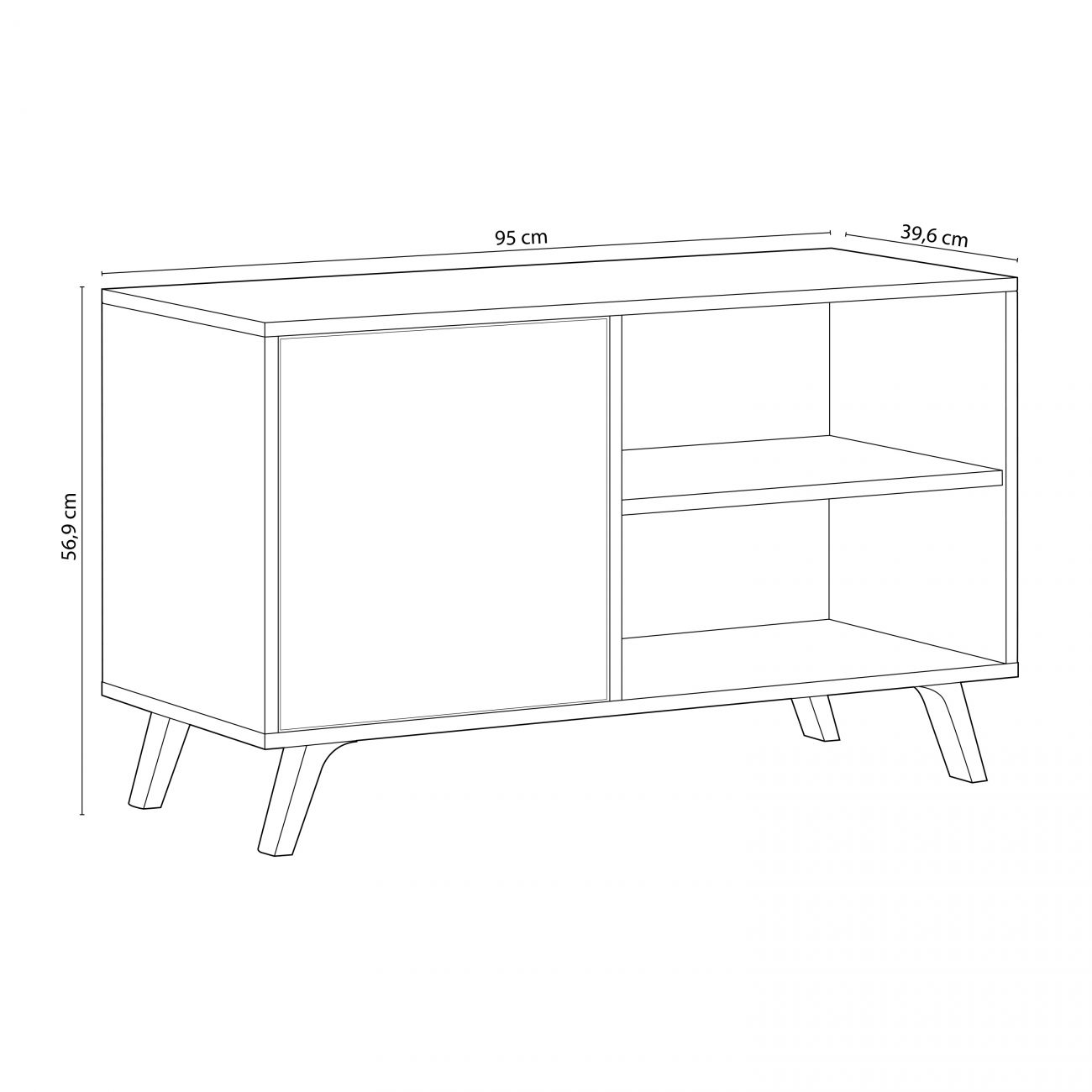 Un dibujo lineal de un armario blanco con dimensiones.